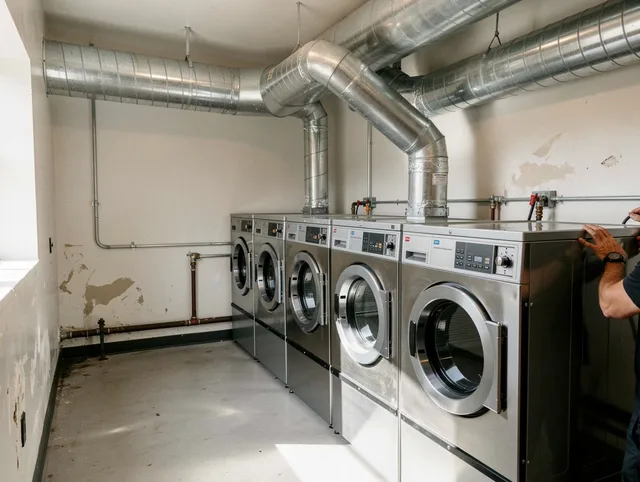 West Carson Dryer Vent Cleaning team performing large-scale commercial dryer vent cleaning in West Carson