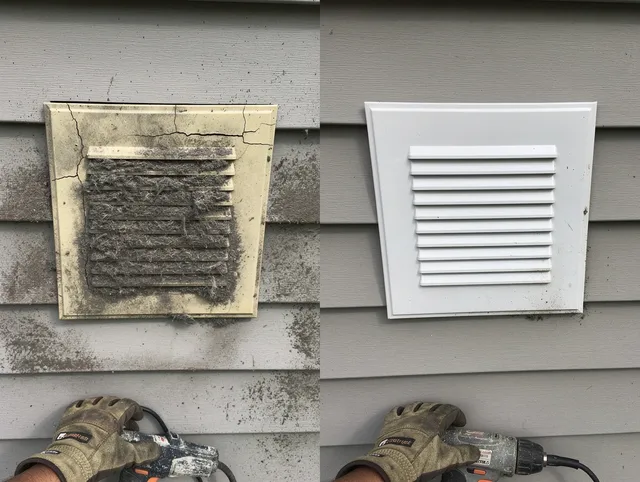 West Carson Dryer Vent Cleaning technician installing high-quality dryer vent cover at a residential property in West Carson