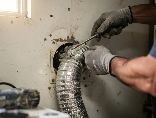 West Carson Dryer Vent Cleaning technician performing precise dryer vent hose installation in West Carson